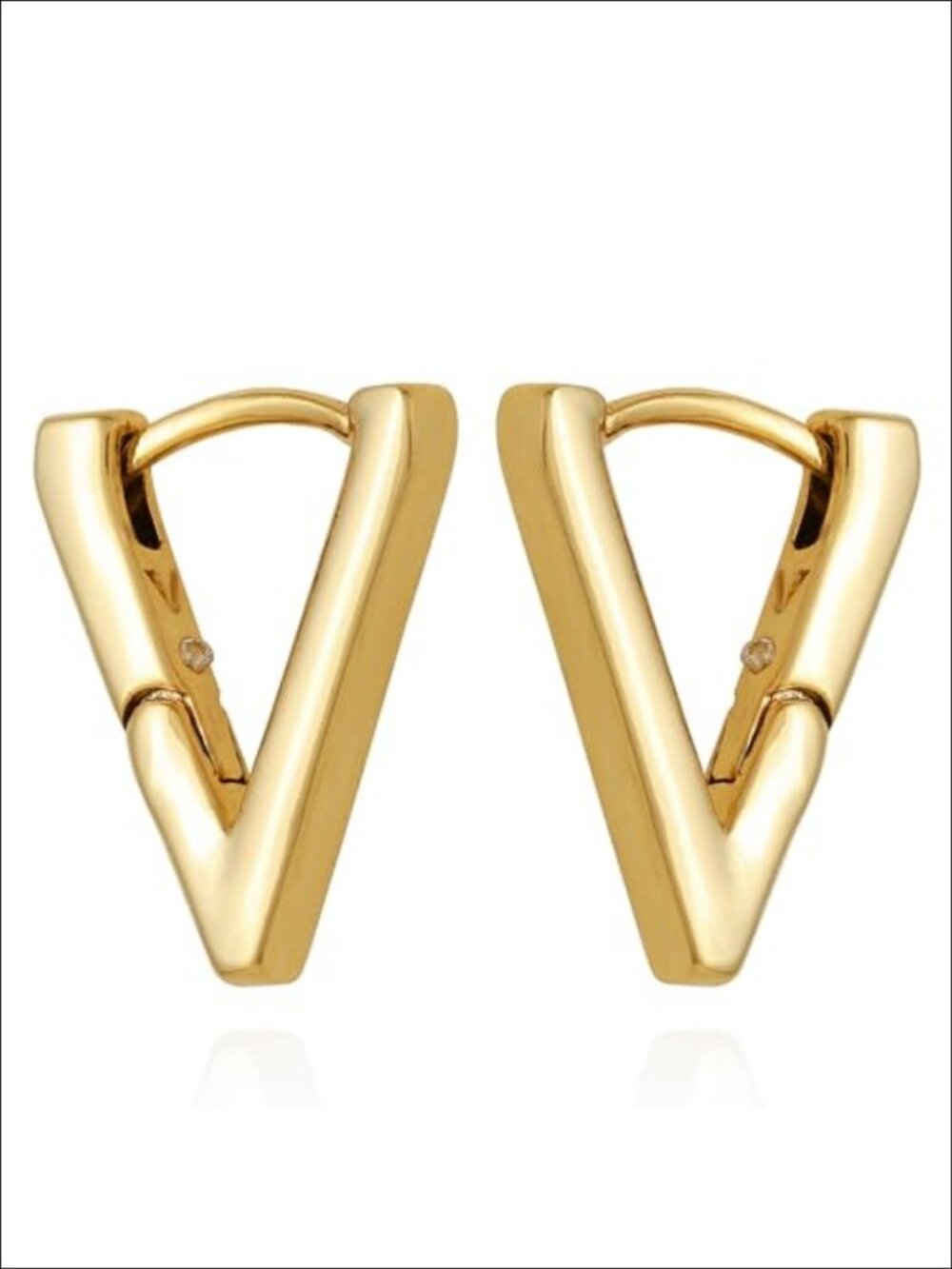 Gold Tone V Hinge Huggie Earrings Metal Hinged Hoop Everyday